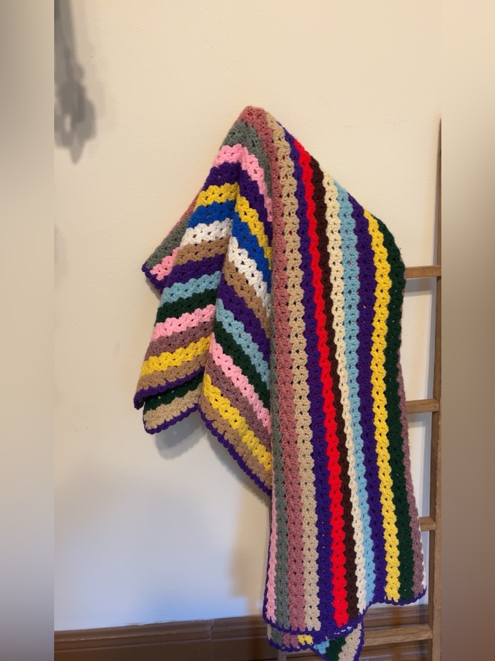 Vintage Handmade Multicolor Crochet Throw Blanket - Cozy Home Accent